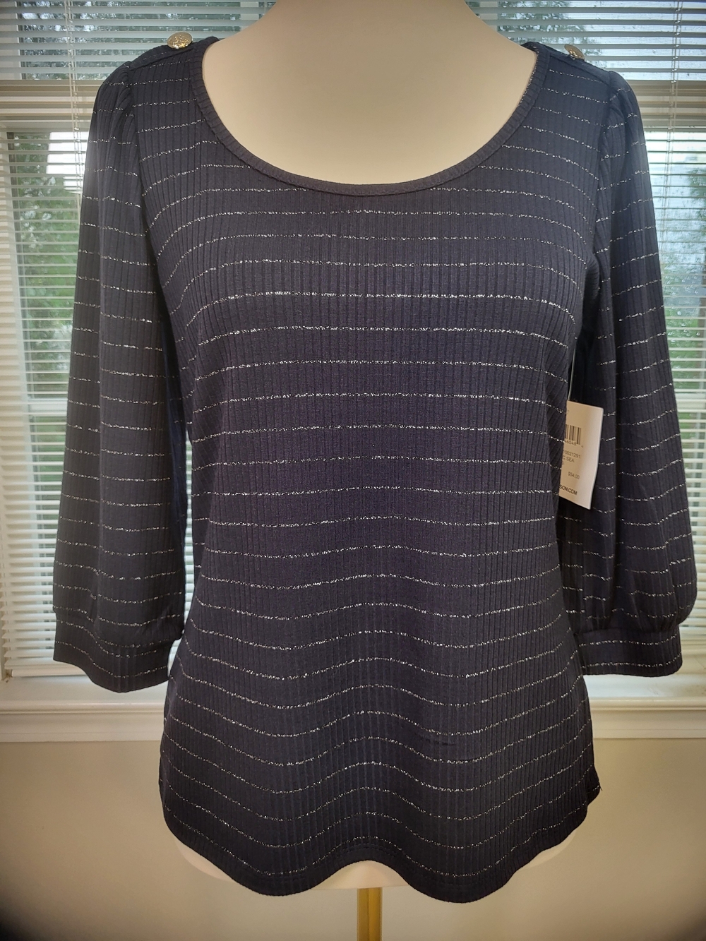 Madison Navy Top with Metallic Stripe Detail